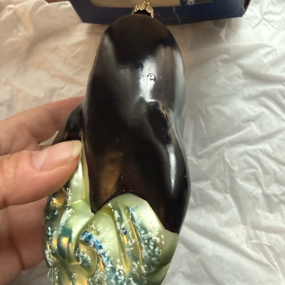 Whale Blown Glass Ornament Orca Christmas Decoration Black White Wave Vtg - Picture 5 of 10